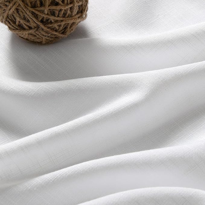 Nanspring White Linen Cafe Curtains 24 Inch Length 2 Panels Light Filtering Semi Sheer Mini Curtains for Small Window Basement Bathroom Back Tab Rod Pocket Short Sheer Kitchen Curtain 36x24 Inches
