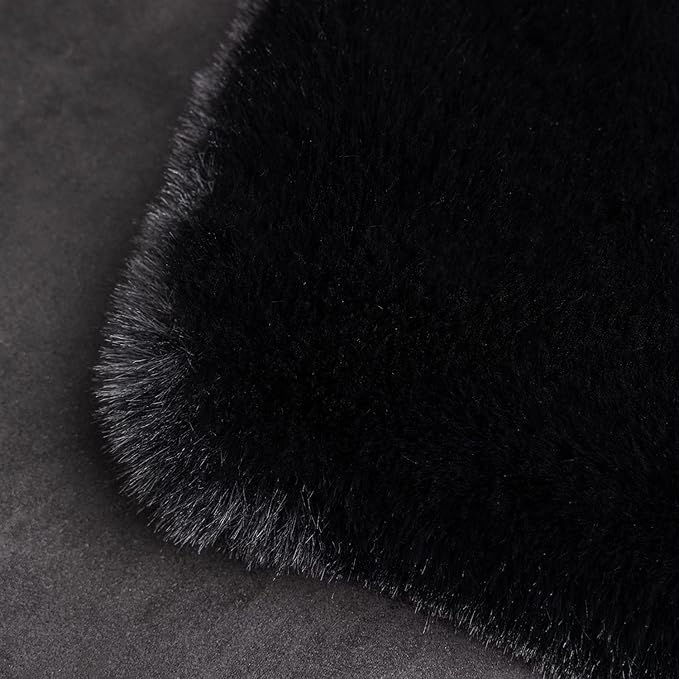 Ghouse Ultra Soft Faux Rabbit Fur Rug 5x8, Machine Washable Area Rugs for Bedroom Fluffy Rugs for Living Room, No-Shedding Carpet Sheepskin Rug Black