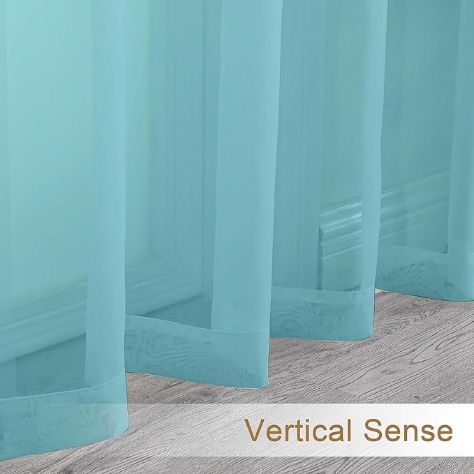 Chyhomenyc Sheer Curtains 36 inch Length 2 Panels Set, Light Filtering Voile Rod Pocket Short Window Curtians for Bathroom Living Room Farmhouse Small Windows, Each 42Wx36L in, 2PCS, Aqua