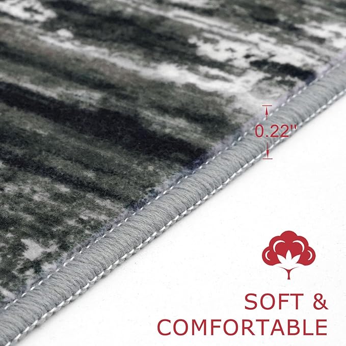 KOZYFLModern Abstract 4x6 Ft Washable Large Rugs for Entryway Non-Slip Soft Living Room Rug, Print Black Grey Throw Rugs Indoor Mat for High-Traffic Door Entrance, Laundry, Nursery, Bedroom