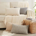 Fancy Homi 4 Packs Neutral Long Lumbar Decorative Throw Pillow Covers 14x24 Inch for Living Room Couch Bed, Boho Home Decor, Soft Striped Corduroy Rectangle Accent Grey Cushion Case 35x60 cm