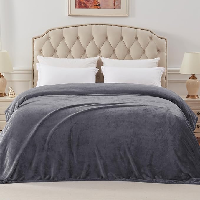 Exclusivo Mezcla Fleece Blanket Twin Size for Bed, Super Soft and Warm, All Season, Cozy, Plush, Lightweight, 60x80 Inches Dark Grey