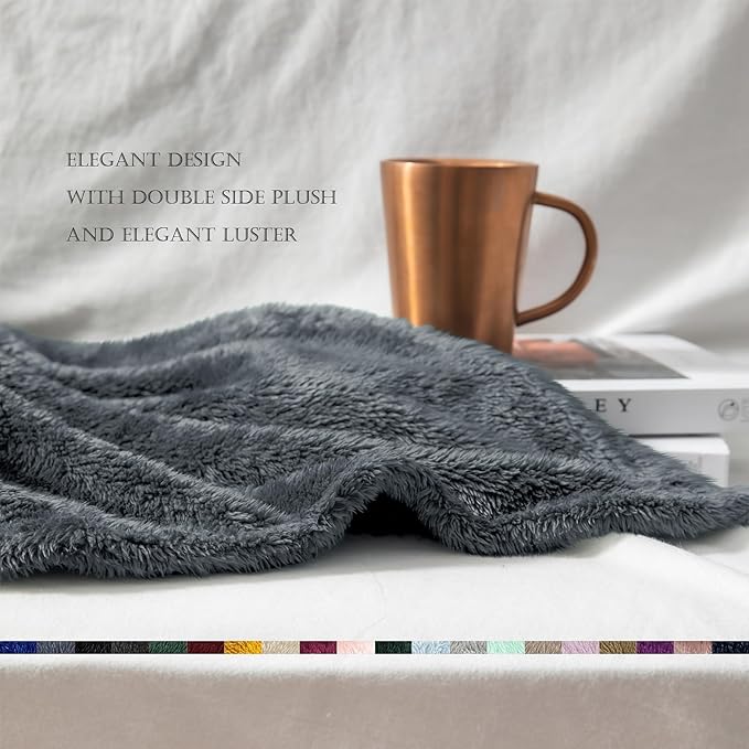 Exclusivo Mezcla Plush Fuzzy Fleece Bed Blanket Queen Size, Super Soft, Fluffy and Warm Blankets for Couch, Bed, All Season (Dark Grey, 90x90 inches)