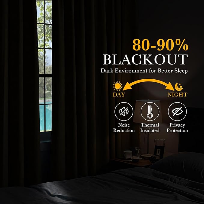 PONY DANCE Blackout Curtains Drapes - Home Decoration Light Blocking Thermal Insulated Window Back Tab/Rod Pocket Curtain Panels Privacy Protect for Bedroom, W 42 in by L 54 in, Mocha, Set of 2
