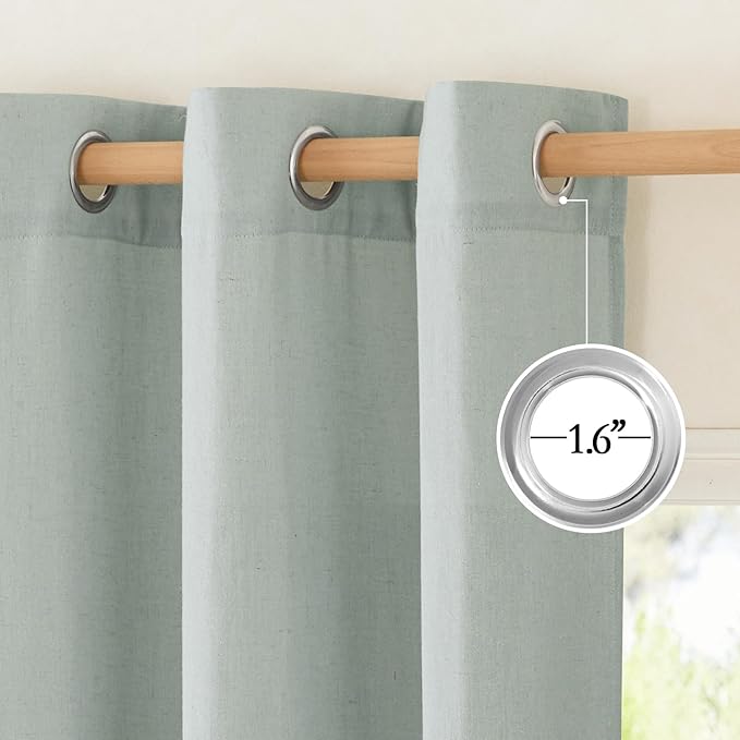NICETOWN Sage Green Linen Kitchen Window Curtains Over Sink, Grommet Thick Linen Sage Green Short Window Treatments Privacy Assured with Light Filtering for Bedroom/Bathroom, W34 x L36, 2 Panels
