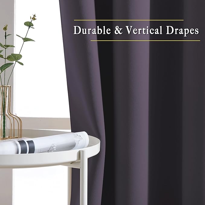 NICETOWN Room Darkening Curtains for Living Room, Grommet Window Treatment Thermal Insulated Solid Sound Reducing Drapes for Bedroom, Greyish Purple, Set of 2, W52 x L102