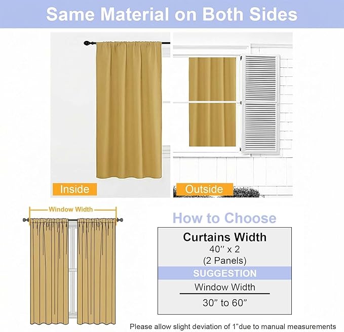 Simplebrand Ava Bright Gold Blackout Curtains for Bedroom 96 Inches Long 2 Panels, Solid Thermal Insulated, Energy Saving Nursery Window Treatment Curtains Blackout Drapes, W40 x L96 Inch, Bright Gold