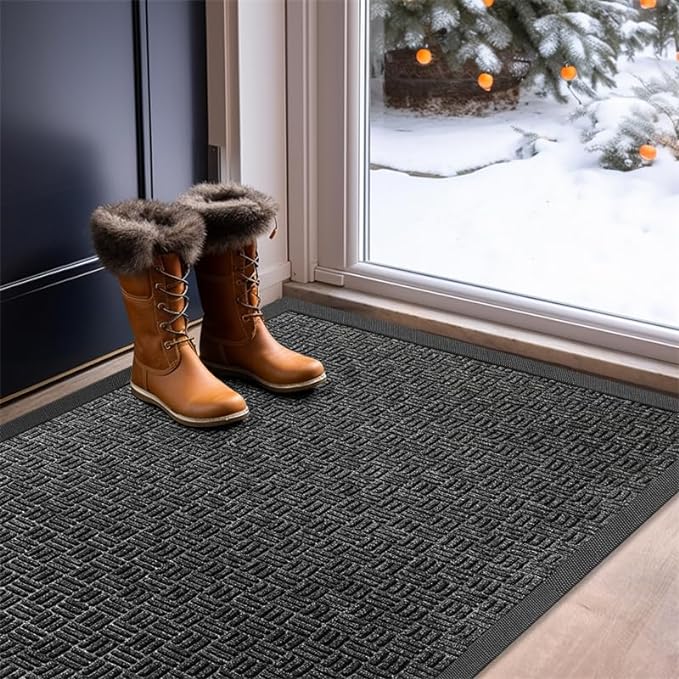 Mibao Front Door Mat, Heavy Duty Durable Welcome Mat for Outdoor Indoor, Dirt Trapper Waterproof Super Absorbent Door Mat for Entryway Outside Patio Porch, 29.5" x 17", Grey