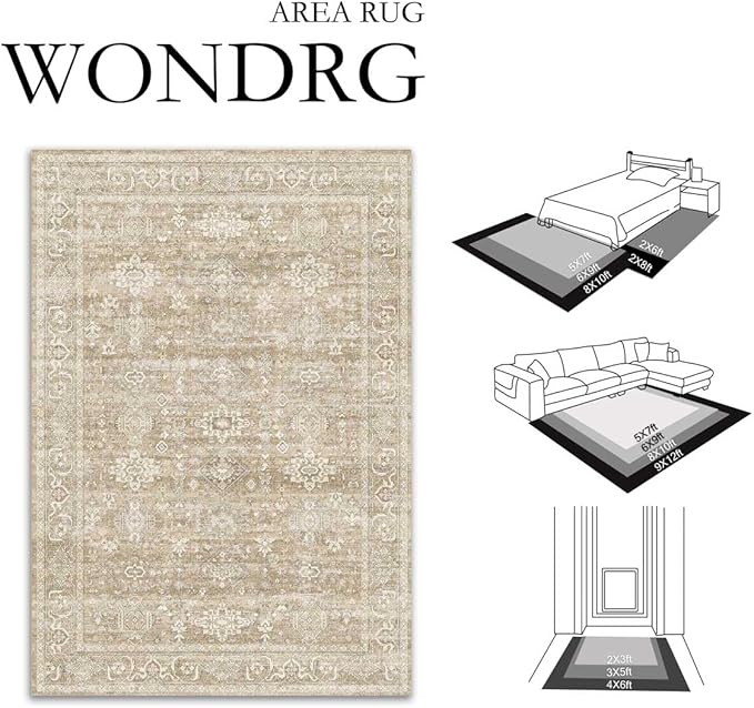 3x5 Washable Area Rug for Entryway Vintage Beige Non Slip Low Pile Carpet Traditional Retro Soft Throw Rug for Entrance Bathroom Door Mat Indoor Dorm Dining Room