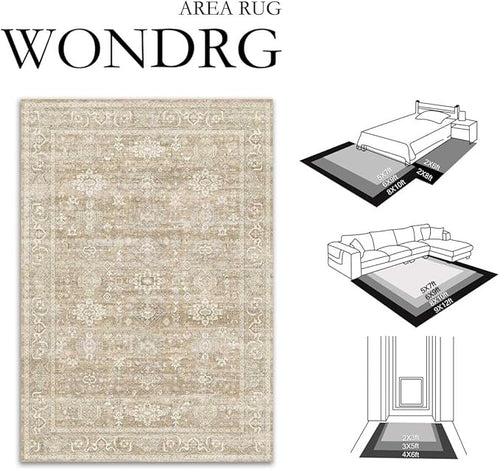 2x6 Washable Runner Rug for Hallway Kitchen Vintage Beige Non Slip Low Pile Carpet Traditional Retro Soft Throw Rug for Bathroom Bedroom Entryway Indoor Entrance