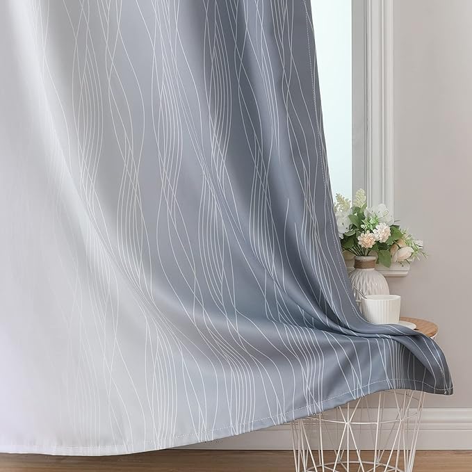 Estelar Textiler Grey and Greyish White Gradient Blackout Curtains 102 Inches Long for Bedroom, Thermal Insulated Full Room Darkening Ombre Gray Grommet Drapes for Living Room, 52Wx102L, 2 Panels