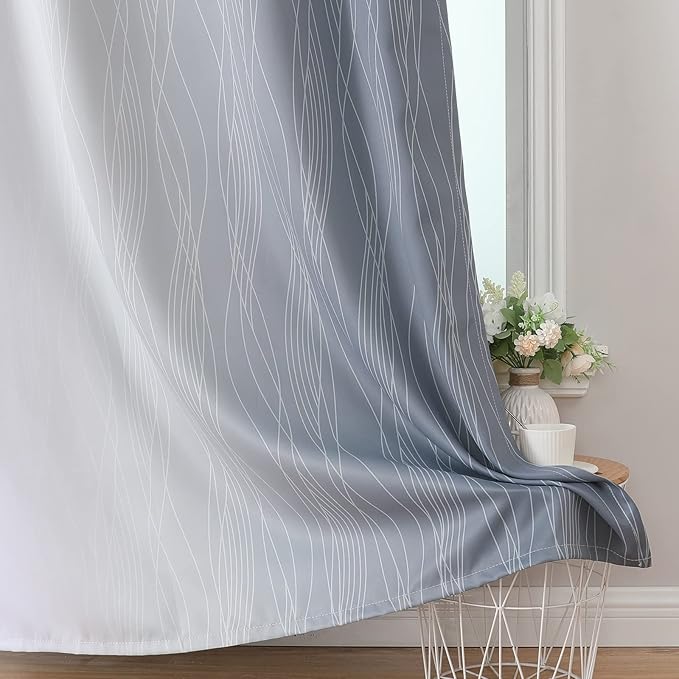Estelar Textiler Grey and Greyish White Blackout Curtains 45 Inch Length, Light Blocking Gradient Drapes for Kitchen, Thermal Insulated Grommet Ombre Curtains for Bathroom,42Wx45L,2 Panels