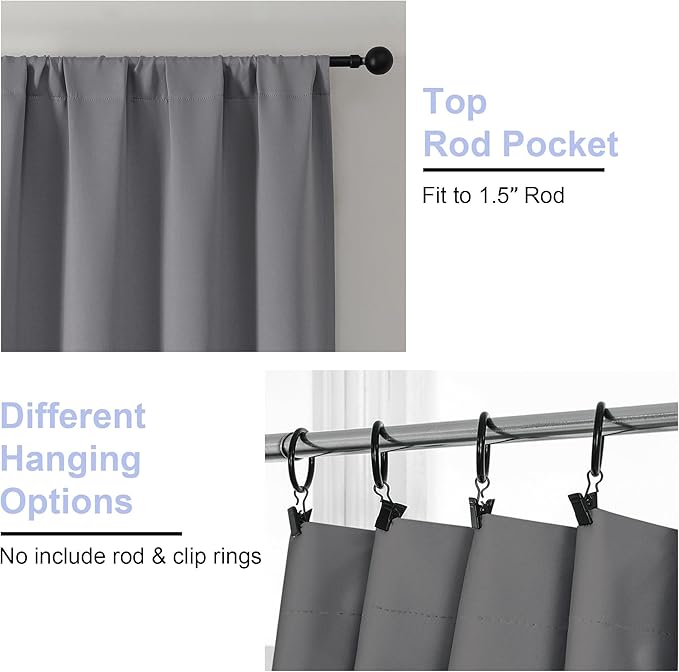 Simplebrand Ava Light Grey Blackout Curtains for Bedroom, 72 Inch Length, 2 Panels, Privacy Thermal Insulated Rod Pocket Curtains for Patio, French Door, W40 x L72 Inch
