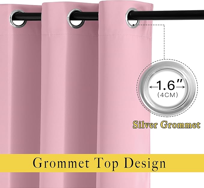 NICETOWN Room Darkening Curtain Panels - (52 inches W x 120 inches L, Crystal Pink, 2 Panels) Toddler Boy Bedroom Drapes with Grommet Top, Energy Smart Window Treatment Curtains
