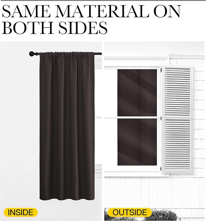 NICETOWN Window Curtains for Bedroom, Toffee Brown, 2 Panels, W42 x L48 -Inch, Home Decoration Thermal Insulated Rod Pocket Blackout Blinds & Drapes for Small Windows
