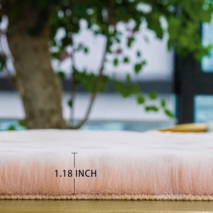 ORINOVA Pink Washable Fluffy Rug 5x7 Area Rugs for Bedroom Plush Faux Rabbit Shag Fur Rug for Living Room Nursery