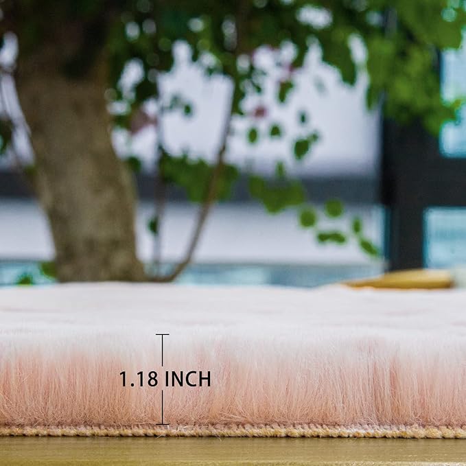 ORINOVA Pink Fuzzy Washable Furry Area Rugs for Living Room Faux Rabbit Fur Nursery Rug for Bedroom 2x4 Runner Rug