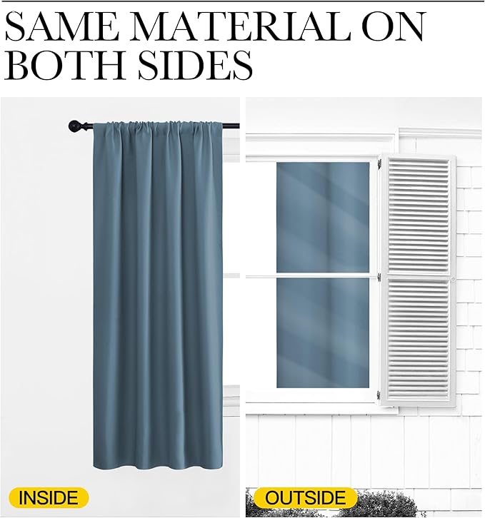 NICETOWN Blackout Curtains for Bedroom, Blackout Curtain Panels, Smoky Blue, 1 Pair, 70 by 63-inch, Window Treatment Energy Saving Thermal Insulated Solid Rod Pocket Blackout Drapes/Draperies