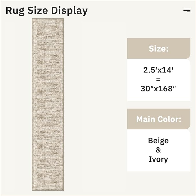 Runner Rug 2'6" x 14' Washable Non-Slip Runner Rugs for Kitchen Bathroom Laundry Room Vintage Ultra Thin Runners for Hallway Entryway Brown