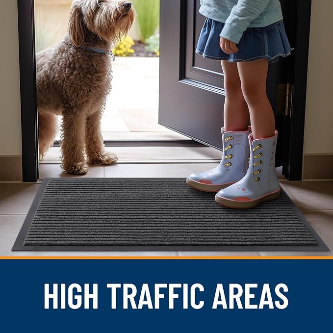 OLANLY Front Door Mat Indoor Outdoor Entrance, 2-Pack 33 x 21 Inch, Waterproof Heavy Duty Doormat, Fade Resistant, Low Profile, Easy Clean Patio Porch Welcome Floor Mats for Entry, Charcoal Grey