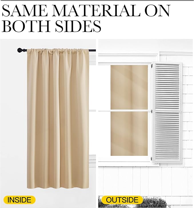 NICETOWN Blackout Room Darkening Curtains - Home Decoration Light & Noise Reducing Thermal Insulated Window Draperies with Rod Pocket Top (Biscotti Beige, Set of 2, 42 inches Wide x 36 inches Long)