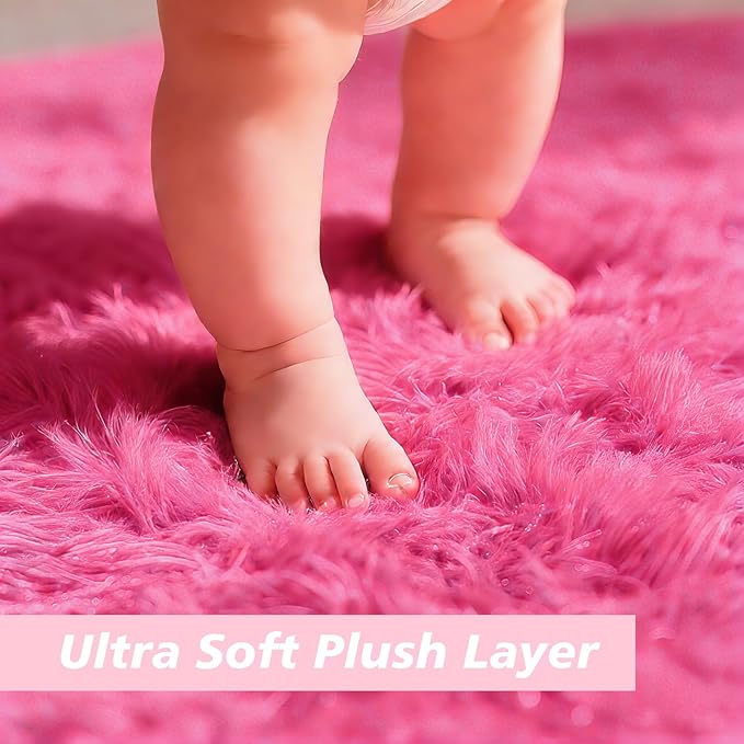 yulidayang Fluffy Round Area Rugs for Bedroom,Hot Pink 5'X5'Shag Circle Area Rugs for Living Room,Non Slip Fuzzy Plush Rug for Kids Room Boys Girls Room and Dorm