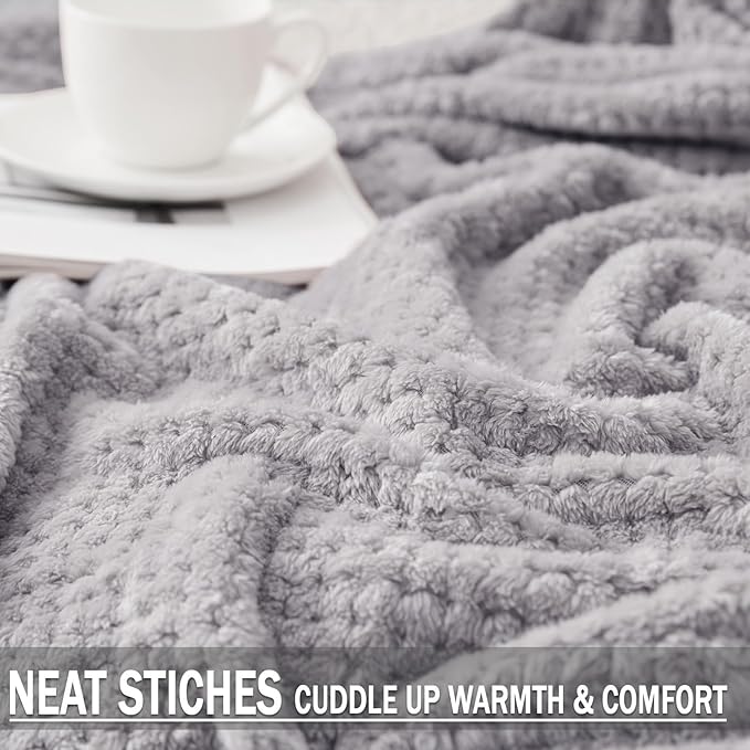 Exclusivo Mezcla Fleece Bed Blanket Queen Size, Super Soft and Warm Blankets for Couch, Sofa and Bed Waffle Textured, Cozy, Fuzzy and Lightweight (Light Grey, 90x90 Inches)