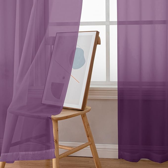 Simplebrand Plum Purple Sheer Curtains 72 Inches Long 2 Panels for Living Room, Rod Pockets Airy Window Treatments Voile Sheer Curtains Panels Lightweight for Front Back Patio Glass Door, 42" Width
