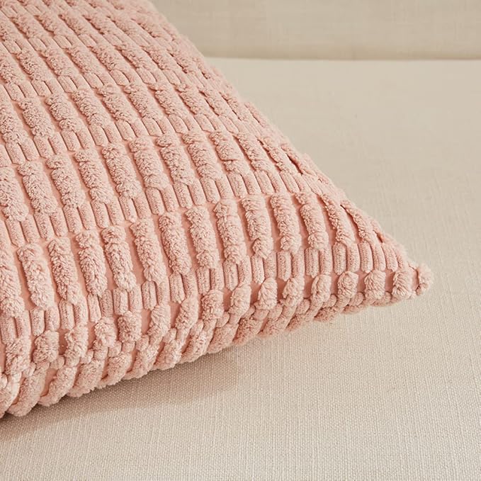 Fancy Homi 4 Packs Boho Pink Decorative Throw Pillow Covers 20x20 Inch for Living Room Couch Bed Sofa, Rustic Modern Farmhouse Home Decor, Soft Plush Corduroy Square Cute Cushion Case 50x50 cm