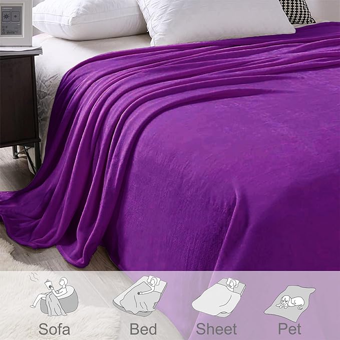 Exclusivo Mezcla Fleece Throw XL Blanket for Couch, Sofa, Super Soft and Warm Purple Blankets, All Season, Cozy, Plush, Lightweight, 50x70 Inches