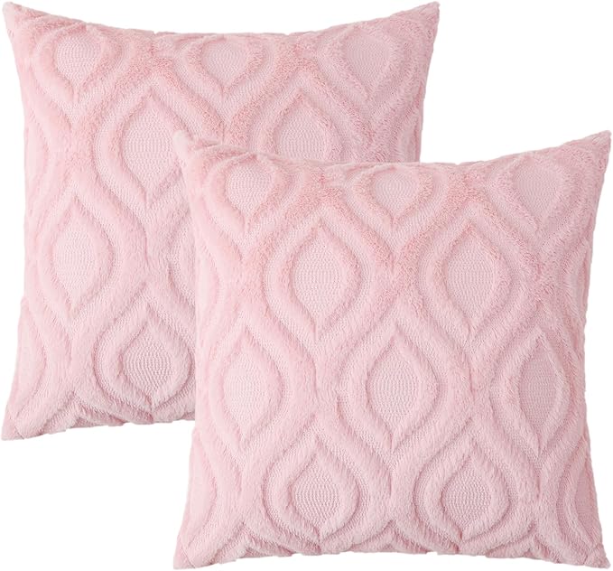 decorUhome Summer Throw Pillow Covers 22x22 Inch Set of 2, Soft Plush Faux Wool Light Pink Solid Couch Pillow Covers, Accent Euro Sham Farmhouse Neutral Square Pillow Cases for Sofa Bed Living Room