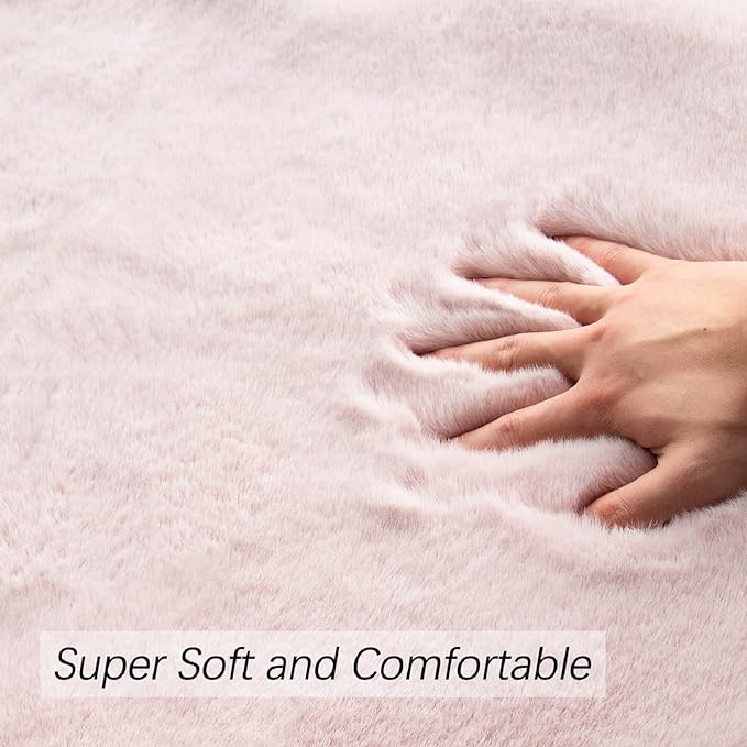 ORINOVA Pink Washable Fluffy Rug 5x7 Area Rugs for Bedroom Plush Faux Rabbit Shag Fur Rug for Living Room Nursery