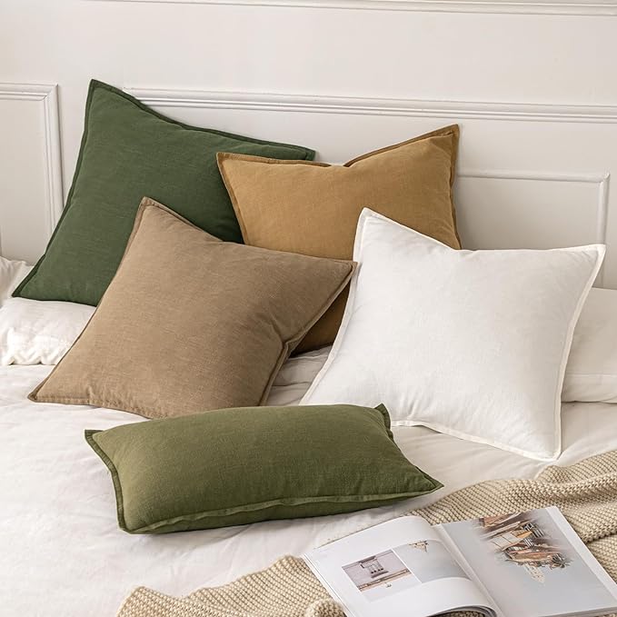 MIULEE Decorative Linen Euro Sham Pillow Covers 24x24 Dark Olive Green Boho Farmhouse Neutral Spring Couch Throw Pillows for Bed Pack of 2 Accent Modern Pillowcase Sofa Livingroom Home Decor