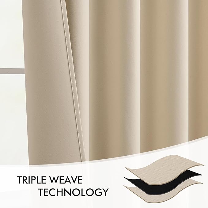 MIULEE Back Tab Cream Beige Curtains 84 Inch Length 2 Panels Set for Living Room Bedroom, Ivory Rod Pocket/Pinch Pleated Light Blocking Thermal Insulated Room Darkening Blackout Curtain 84 Inches Long