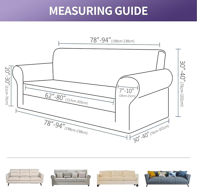 Joccun Stretch Couch Cover Slipcovers, 1-Piece Sofa Covers for 3 Cushion Couch Spandex Jacquard Washable Furniture Protector Cover for Living Room,Kids,Pets(Sofa,Grapeade)