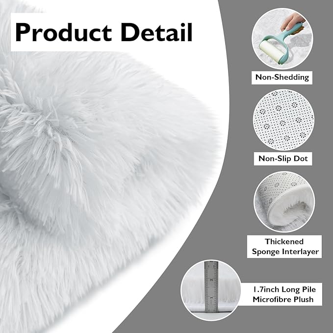 Shag Area Rug for Bedroom 3x5,White Fluffy Area Rugs for Living Room,Soft Fuzzy Rug Non-Shedding Indoor Plush Carpet for Kids Bedroom Nursery Dorm Home Decor