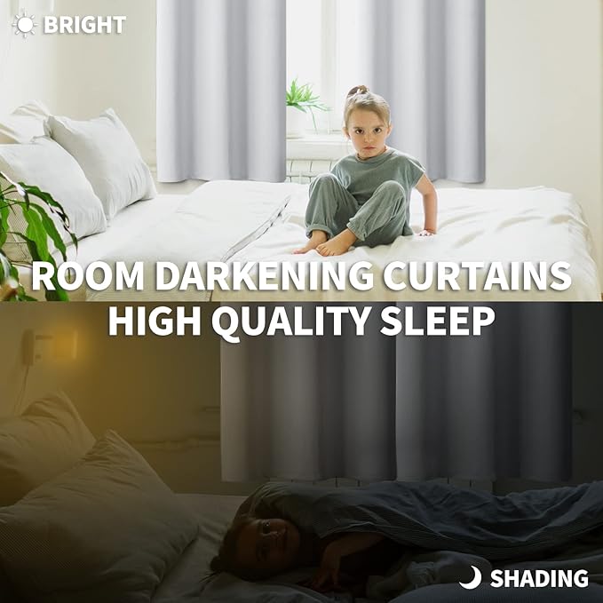 BGment Room Darkening Curtains 63 Inches Long - Grommet Thermal Insulated Drapes Window Treatment Curtains for Bedroom, 2 Panels, 70 x 63 Inch, Greyish White
