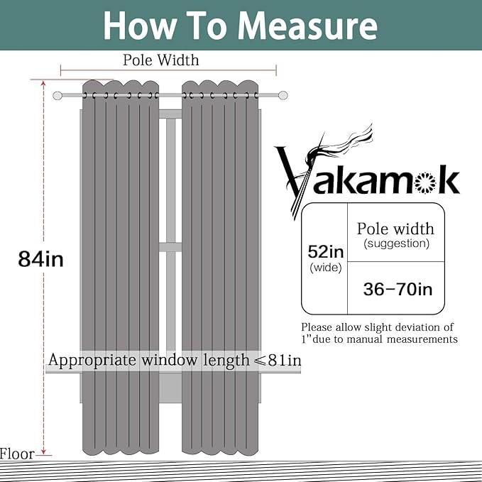 Yakamok 84 Inch Length Blackout Curtains for Bedroom, Room Darkening Thermal Insulated Solid Grommet Panels for Living Room(52Wx84L, Stone Blue, 2 Panels)
