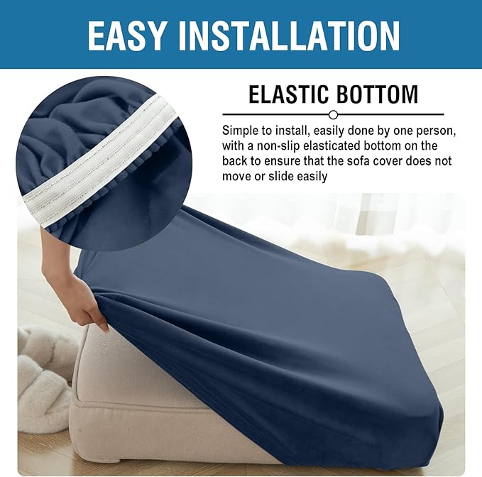 Couch Cover Stretch Velvet Sofa Cushion Cover 3-Piece - Elastic Washable Slipcover for Seat or Backrest, Couch Seat Covers for Sofas (Berlin Blue)