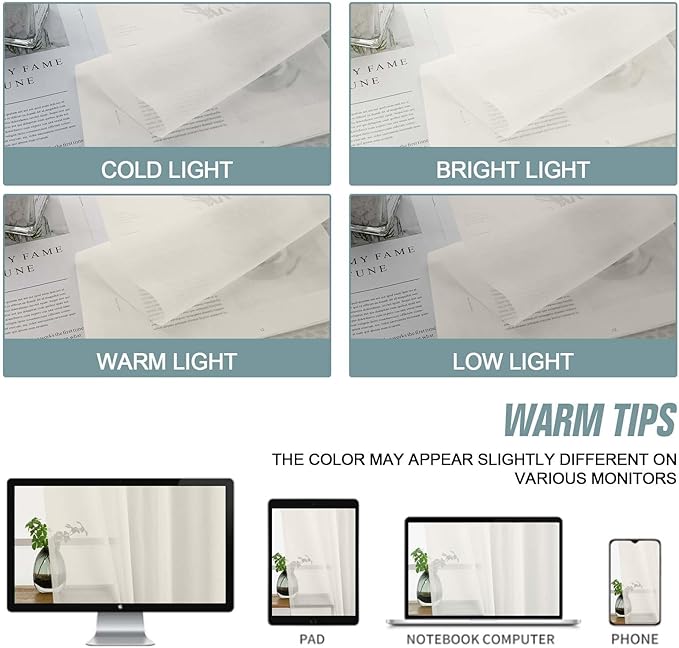 Ivory Window Sheer Curtains 54 inch Length, Soft Airy Light Filtering Sheer Curtain 2 Panels Set, Dual Rod Pocket Gauze Ivory Drapes for Living Room Bedroom, 2x42Wx54L Inches