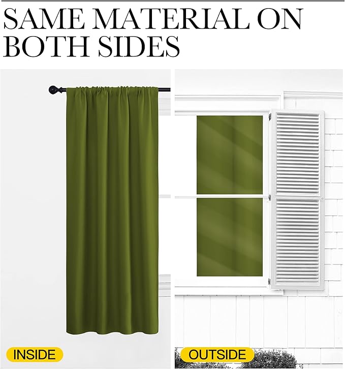 NICETOWN 2 Panels Blackout Curtains, Rod Pocket Thermal Insulated Drapess for Bedroom, Privacy Protection Easy-Care Heavy Duty Curtains for Living Room/Dining Room, W70 x L95 inches, Olive Green