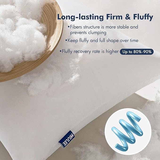 MIULEE Throw Pillows Inserts, Pack of 4 22x22 Inch 100% Virgin Fiber Filling Bed Couch Pillows