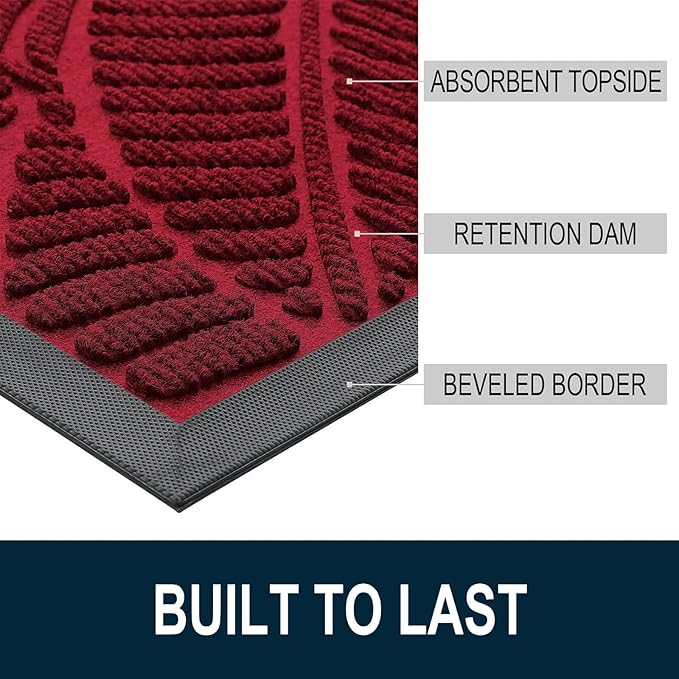 Colorxy Waterproof Doormat, Sturdy Natural Rubber Front Indoor Mat, Non Slip Low Profile Indoor Outdoor Door Mats, Stain and Fade Resistant Floor Mats, Easy Clean Patio Entry Mat, 36''x24'', Burgundy