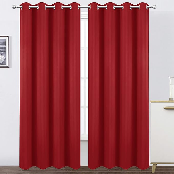 LEMOMO Blackout Curtains 66 x 95 inch/Bright Red Curtains Set of 2 Panels/Thermal Insulated Room Darkening Bedroom Curtains