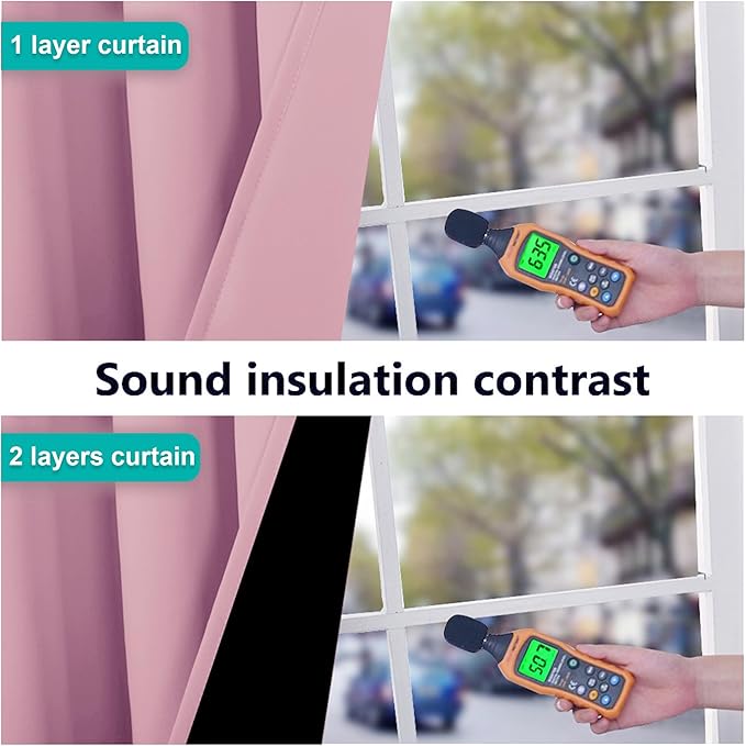 NICETOWN 100% Blackout Curtains with Black Liners, Thermal Insulated Full Blackout 2-Layer Lined Curtains, Energy Efficiency Window Draperies for Dining Room (Crystal Pink, 2 Panels, 52" W by 45" L)