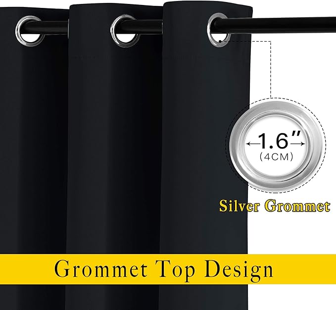 NICETOWN Living Room Curtains 84 inch Length 2 Panels Set - Blackout Thermal Insulated Window Treatment Solid Grommet Room Darkening for Bedroom/Home Office (Black, W37 x L84)