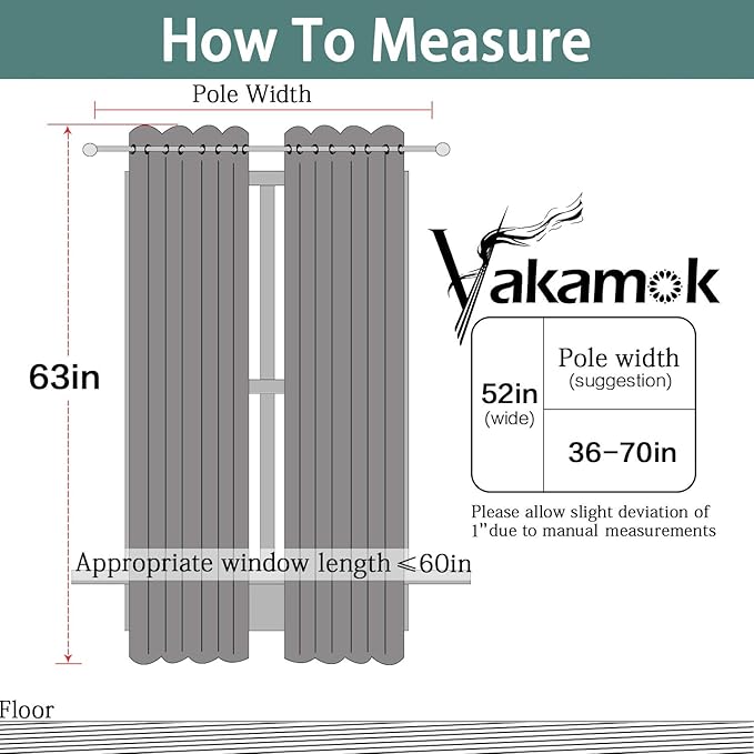 Yakamok Aqua Curtains 63 Inch Length Blackout Room Darkening Thermal Insulated Curtain for Bedroom,Aqua Blue Light Blocking Window Treatment Drapes for Living Room 52x63 Inch,2 Panels