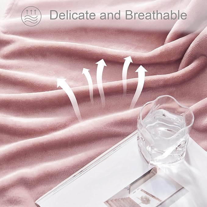 Exclusivo Mezcla Fleece Blanket Twin Size for Bed, Super Soft and Warm, All Season, Cozy, Plush, Lightweight, 90x66 Inches, Dusty Pink