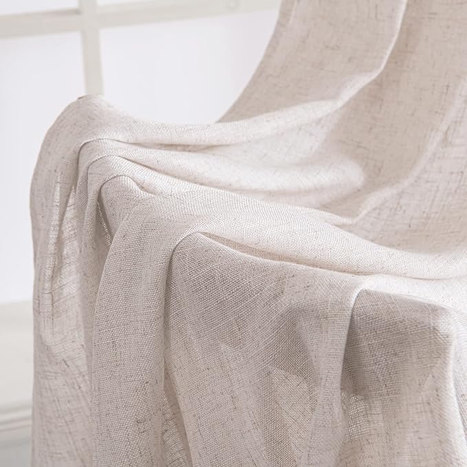 MIULEE White Linen Curtains 54 Inch Length 2 Panels for Bedroom Living Room, Soft Thick Linen Textured Natural Short Window Drapes Semi Sheer Light Filtering Back Tab Rod Pocket Burlap Look Decor