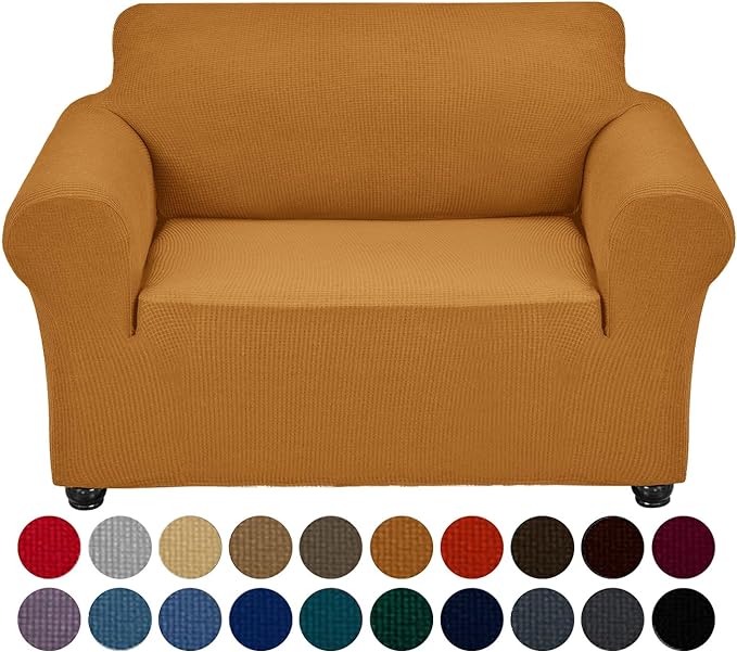 Joccun Stretch Chair Couch Cover,1-Piece Sofa Slipcover Spandex Jacquard Fabric Sofa Covers with Elastic Bottom,Washable Furniture Protector for Dogs,Cats,Kids(Armchair,Gold)